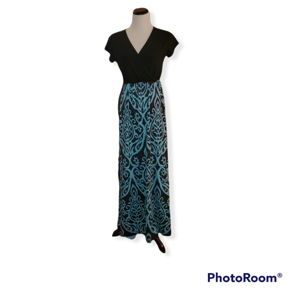 Teal and black maxi dress
